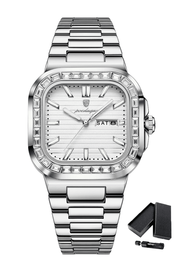 Men's Personality Diamond Creative Simple Dial Business Dual Calendar Luminous Pointer Waterproof Quartz Steel Watch