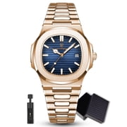 Poedagar Mens Quartz Watch, Square Dial Date Man Wristwatch, Stainless Steel Band Business Watches
