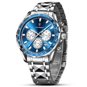 Poedagar Mens Quartz Chronograph Watch, Stainless Steel Band, Calendar, Business Sport Wristwatch