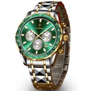 Poedagar Mens Quartz Chronograph Watch, Two-Tone Stainless Steel Band, Calendar, Business Sport Wristwatch