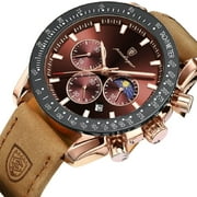 Poedagar Mens Watches Quartz Sports Chronograph Leather Male Clocks with Gift Box