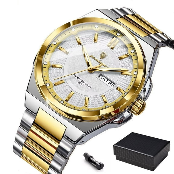 Poedagar Men's Watches Stainless Steel Waterproof Luminous Man Watch Date Week Classic Trendy Quartz Men Wristwatch