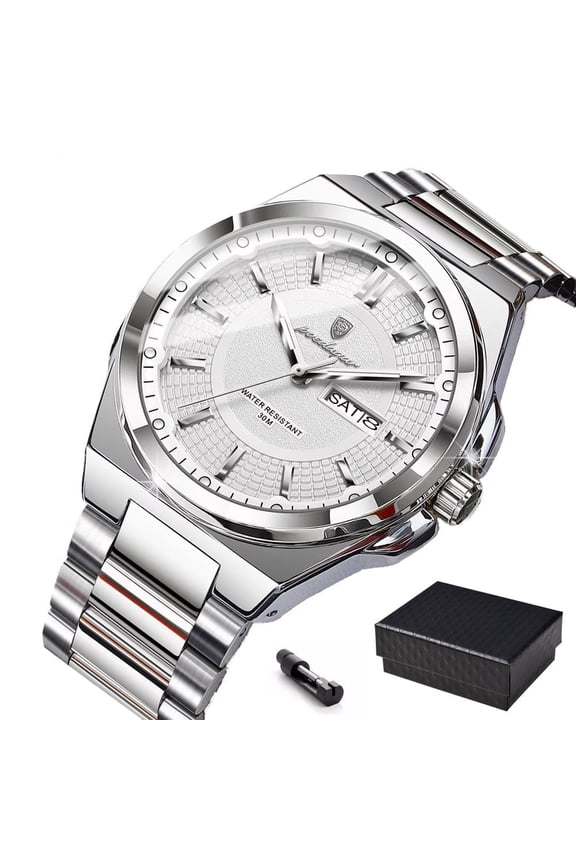 Men's Watches Stainless Steel Waterproof Luminous Man Watch Date Week Classic Trendy Quartz Men Wristwatch