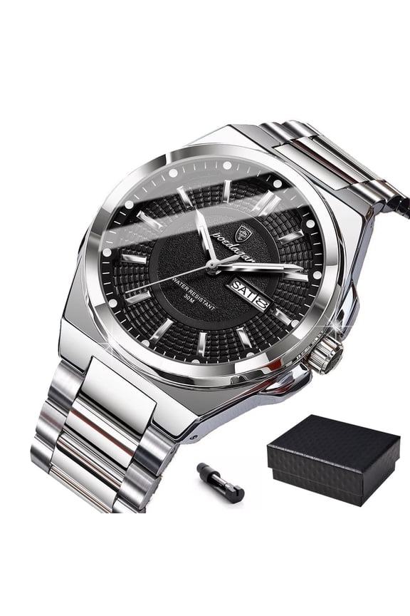 Men's Watches Stainless Steel Waterproof Luminous Man Watch Date Week Classic Trendy Quartz Men Wristwatch