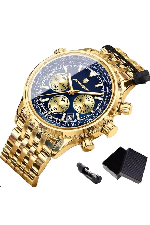 Stainless Steel Multifunctional Fashion Business Quartz Mens Watches Waterproof Chronograph Luminous Wristwatch