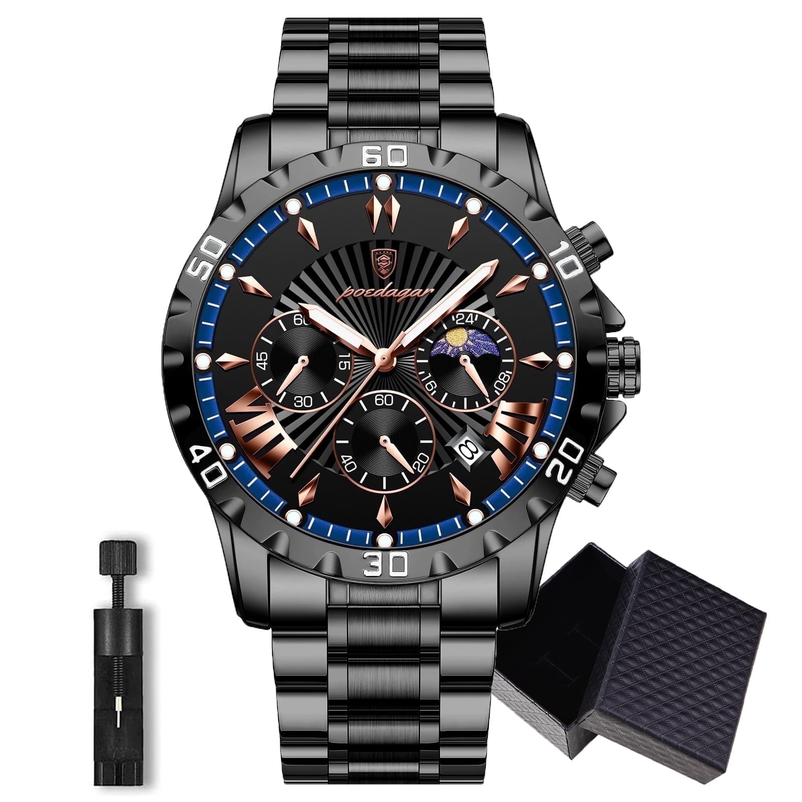Poedagar Watch for Man Luxury Chronograph Men Watch Stainless Steel Quartz Male Watches