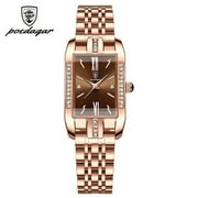 Poedagar Women Watch Fashion Luxury Diamond Green Dial Square Quartz Watches Stainless Steel Waterproof Ladies Wristwatch Gift - Quartz Wristwatches