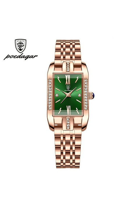 Women Watch Fashion Luxury Diamond Green Dial Square Quartz Watches Stainless Steel Waterproof Ladies Wristwatch Gift - Quartz Wristwatches