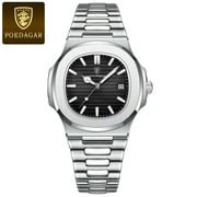 Poedagar luxury man wristwatch business stainless steel quartz men watch waterproof luminous date Square mens watches clock box