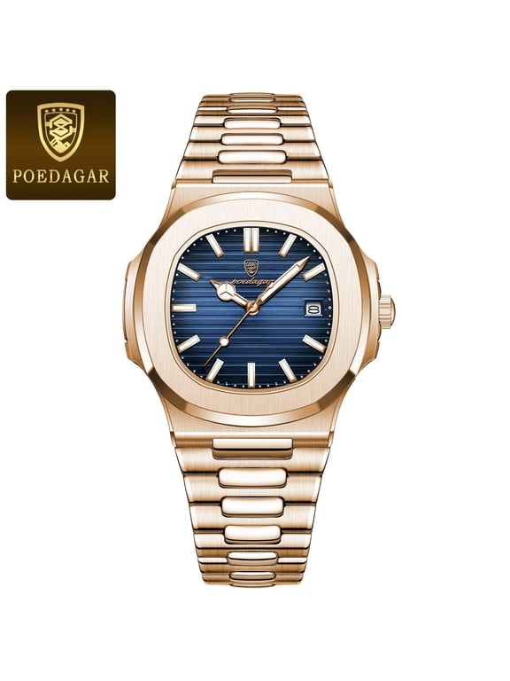 luxury man wristwatch business stainless steel quartz men watch waterproof luminous date Square men's watches clock box