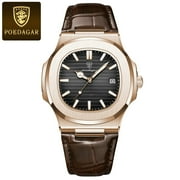 Poedagar luxury man wristwatch business stainless steel quartz men watch waterproof luminous date Square mens watches clock box