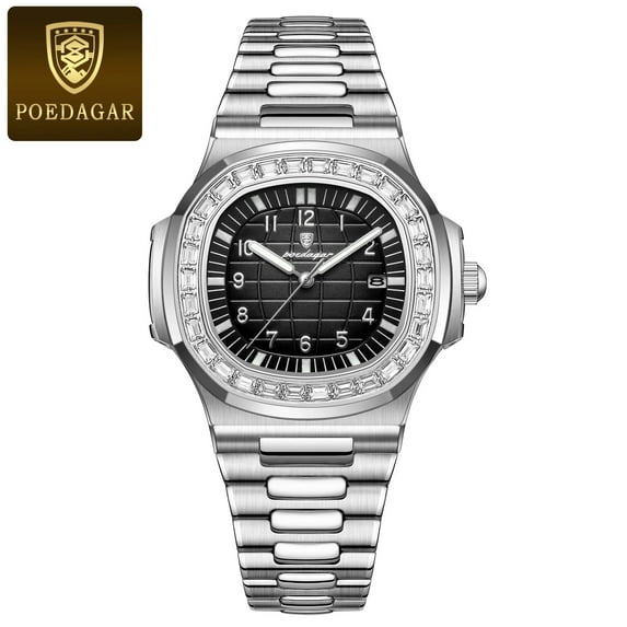 Poedagar luxury square man wristwatch luminous waterproof date men watch stainless steel men's quartz watches Casual Male clock