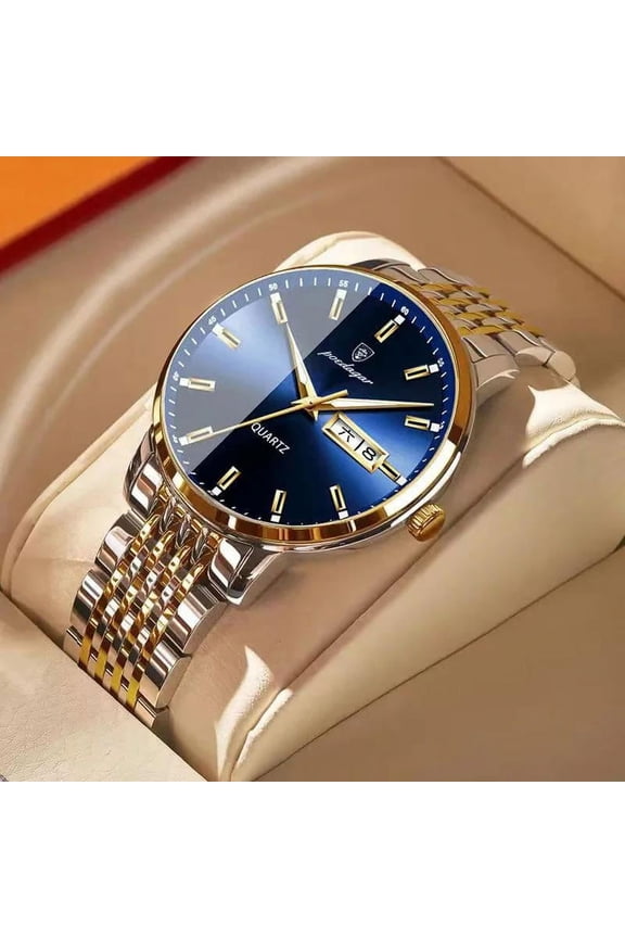men watch stainless steel top quailty luxury push button hidden clasp waterproof luminous date week sport wrist watches