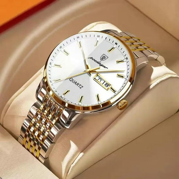 Poedagar men watch stainless steel top quailty luxury push button hidden clasp waterproof luminous date week sport wrist watches