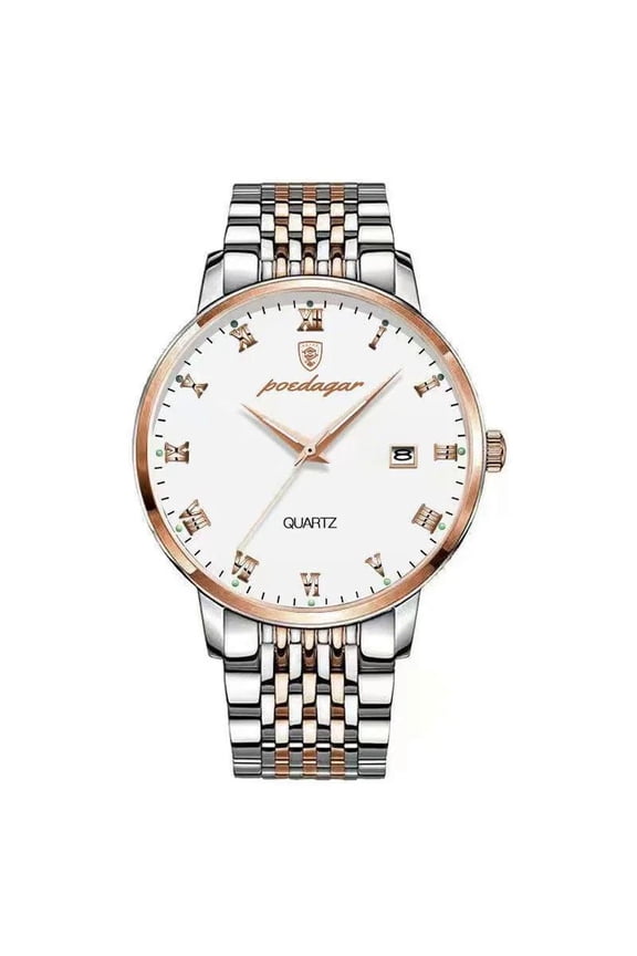 mens watches stainless steel business wristwatch push button hidden clasp with date waterproof luminous quartz clock