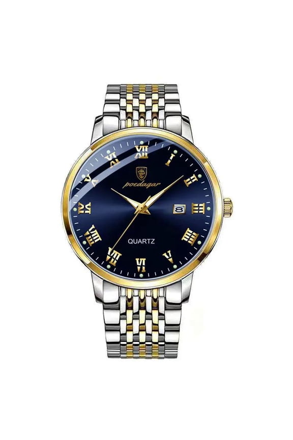 mens watches stainless steel business wristwatch push button hidden clasp with date waterproof luminous quartz clock