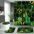 thumbnail image 1 of Poedist 4Pcs Marble Bathroom Sets with Shower Curtain and Rugs, Marble Shower Curtain Set with Non-Slip Rugs,Toilet Lid Cover,Bath Mat and 12 Hooks,71 x 71 Inch, Green Honeycomb Marble, 1 of 8