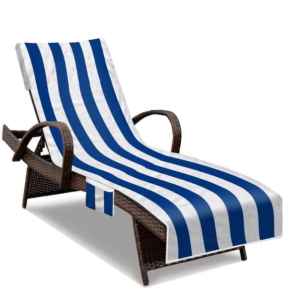 Poedist Beach Chair Cover, Lounge Chair Covers with Side Pockets 85 x 30,Thick and Quick Dry Lounge Chair Towel Cover for Sun Lounger, Pool Beach Garden Outdoor Tanning Chair Cover, Dark Blue Stripe