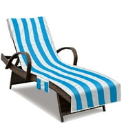 Poedist Beach Chair Cover with Side Pockets, Thick and Quick Dry Lounge Chair Towel Cover for Sun Lounger Pool Sunbathing Garden Beach Hotel, No Sliding,Sky Blue Stripe