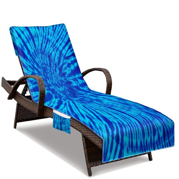 Poedist Beach Cover Outdoor Quick-Dry Beach Chair with Side Pockets Blue Tie Dye Tie Dye