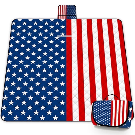Poedist Extra Picnic Blanket Waterproof,80"x 80"Foldable Machine Washable Beach Blanket,Outdoor Blanket for 6-8 Adults,Suitable for Indoor Crawling,Park Beach,Camping,Hiking,Star Flag