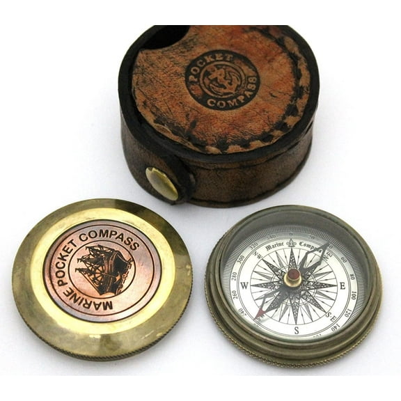 Poem Compass-Pocket Compass w Leather Case - Pocket Size