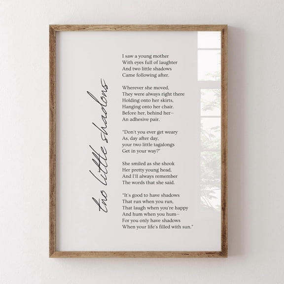 Poem For Mom Print Two Little Shadows Wall Art Motherhood Sentiment Decor, Unframed Paper Poster 8x10in