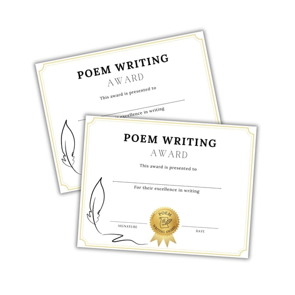 Poem Writing Contest Awards 30pk 8.5x11 Certificate of Excellence Winner 1st Place Essay Librarian English Participation Winning Elementary Teacher