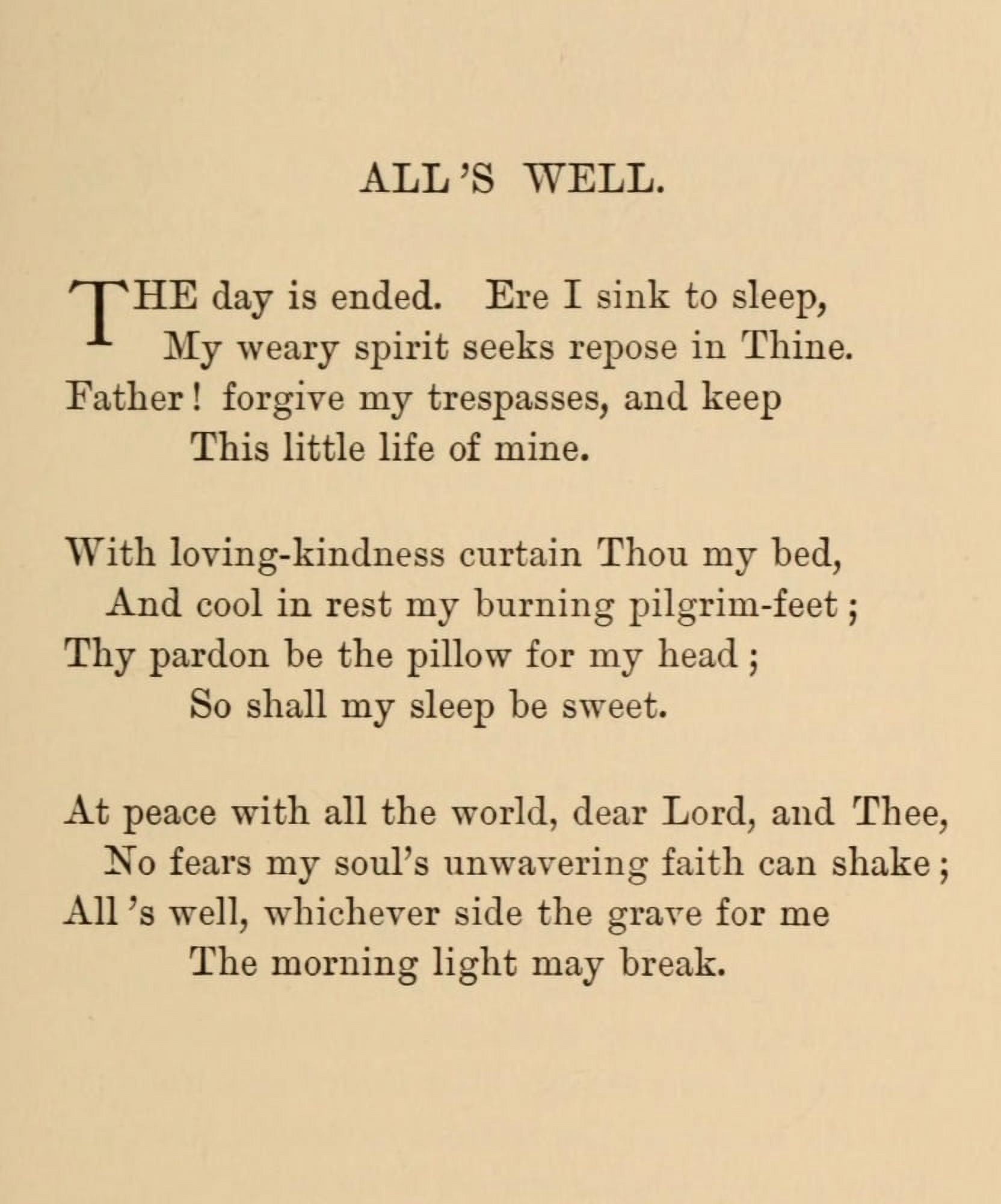 Poems 1889 Alls Well Canvas Art - Harriet-1917) McEwen Kimball (24 x 36)