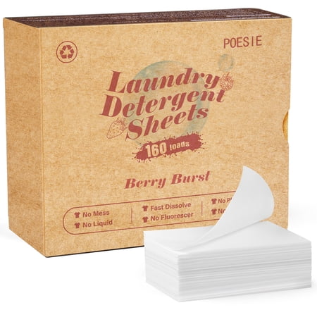 Poesie Laundry Detergent Sheets, Berry Burst Scent, No Plastic, 160 Count, 1 Pack