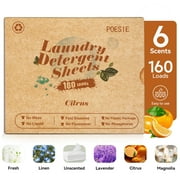 Poesie Laundry Detergent Sheets, Citrus Scent, High Efficiency, 160 Count, 1 Pack