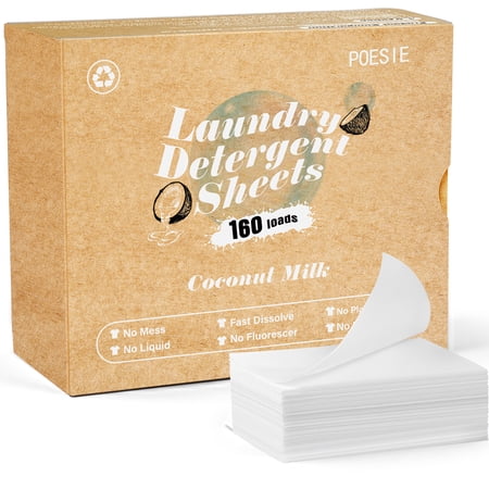 Poesie Laundry Detergent Sheets, Coconut Milk Scent, Liquidless, 160 Count, 1 Pack