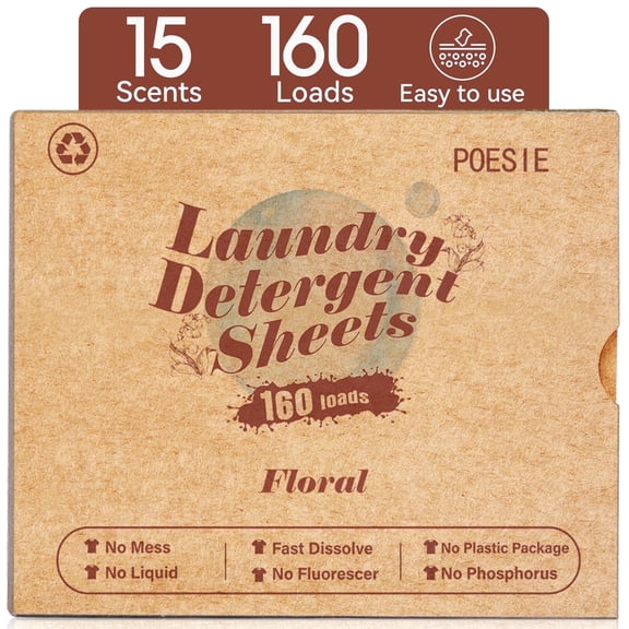 Poesie Laundry Detergent Sheets, Floral Scent, Liquidless, 160 Count, 1 Pack
