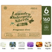 Poesie Laundry Detergent Sheets, Fragrance Free, Liquidless, 160 Count, 1 Pack
