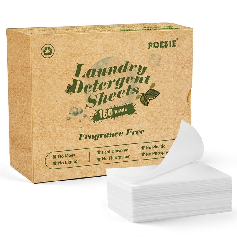 Poesie Laundry Detergent Sheets Fragrance Free Zero Plastic Liquidless He Washing 160 Sheets, Size: 160 Count (Pack of 1)