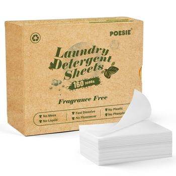 Poesie Laundry Detergent Sheets Fragrance Free Zero Plastic Liquidless HE Washing 160 Sheets