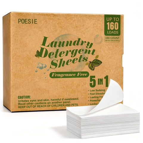 Poesie Laundry Detergent Sheets, Fragrance Free, Liquidless, 160 Count, 1 Pack