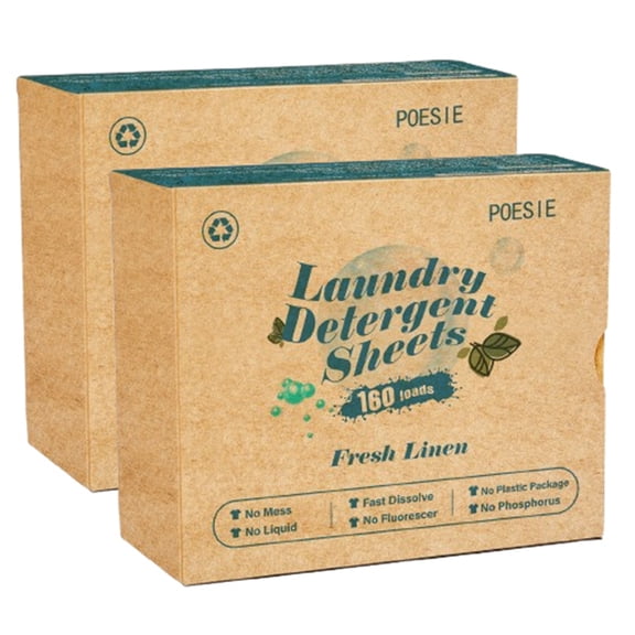 Poesie Laundry Detergent Sheets, Fresh Linen Scent, Liquidless, 320 Count, 160 Loads, 2 Pack
