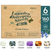Poesie Laundry Detergent Sheets, Fresh Linen Scent, High Efficiency, 160 Count, 1 Pack