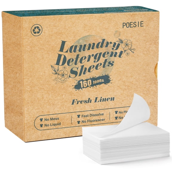 Poesie Laundry Detergent Sheets, Fresh Linen Scent, High Efficiency, 160 Count, 1 Pack