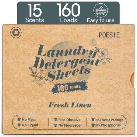 Poesie Laundry Detergent Sheets, Fresh Linen Scent, High Efficiency, 160 Count, 1 Pack
