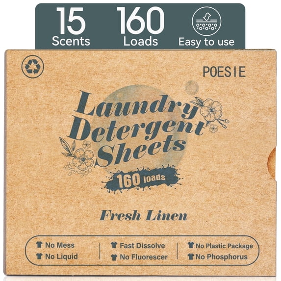 Poesie Laundry Detergent Sheets, Fresh Linen Scent, High Efficiency, 160 Count, 1 Pack