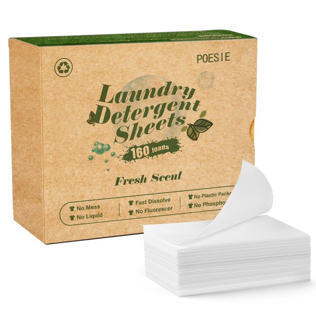 Poesie Laundry Detergent Sheets Fresh Scent 160 Sheets Clear Plastic