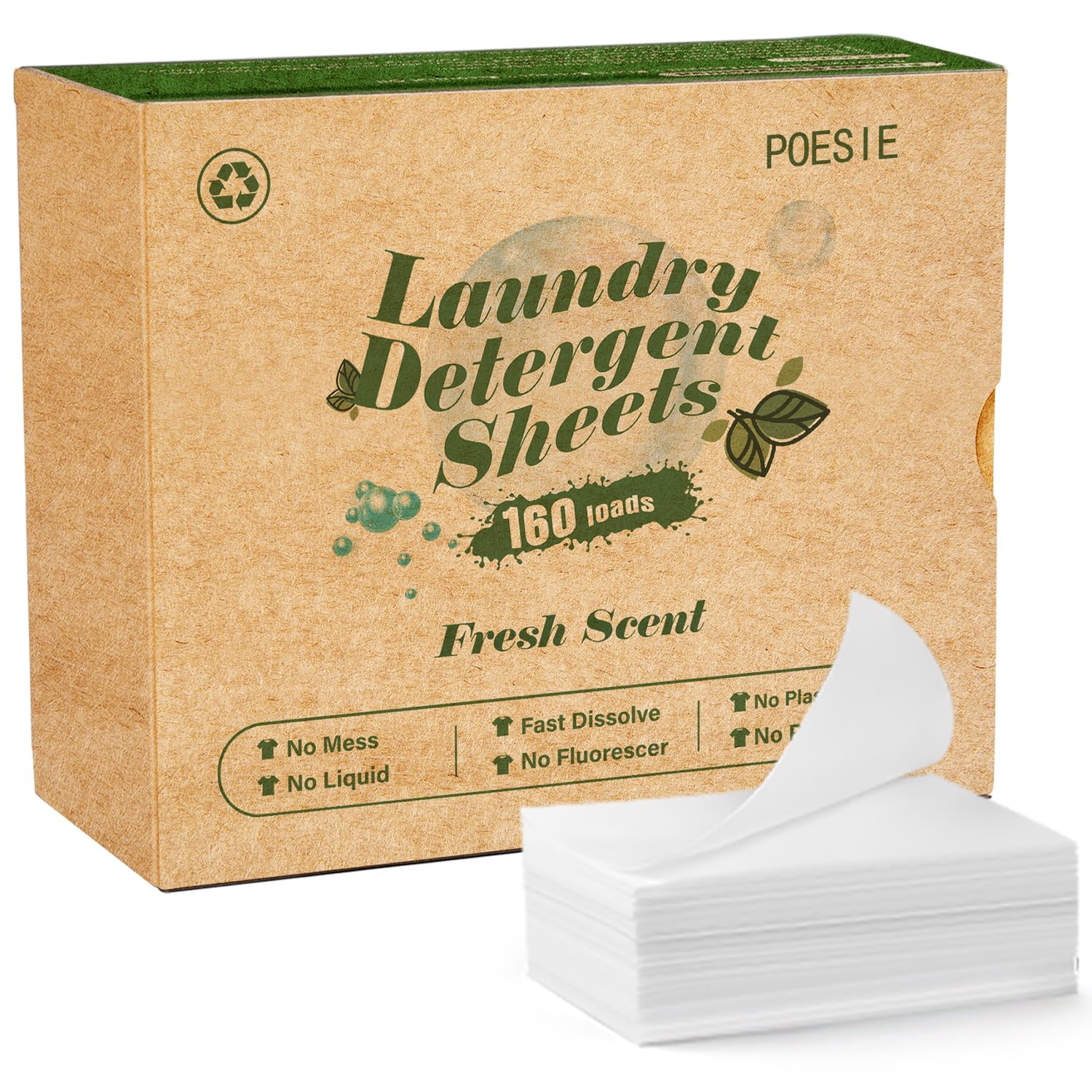 Poesie Laundry Detergent Sheets, Fresh Scent, No Waste, 160 Count, 1 Pack