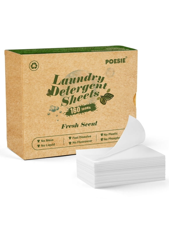 Poesie Laundry Detergent Sheets Fresh Scent No Waste Plastic-Free Liquid Less 160 Sheets