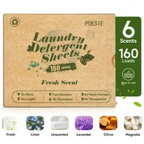 Poesie Laundry Detergent Sheets, Fresh Scent, No Waste, 160 Count, 1 Pack