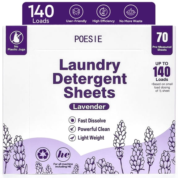 Poesie Laundry Detergent Sheets, Lavender, 140 Loads, 1 Pack of 70