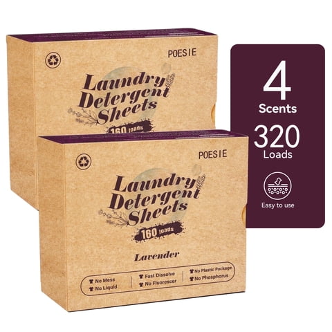 Poesie Laundry Detergent Sheets, Lavender Scent, Plasticless, 320 Count, 160 Loads, 2 Pack