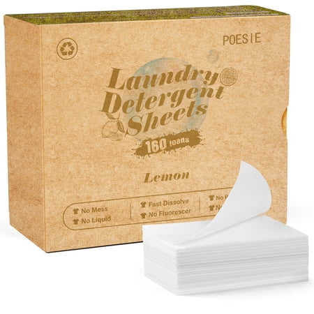 Poesie Laundry Detergent Sheets, Lemon Scent, No Waste, 160 Count, 1 Pack
