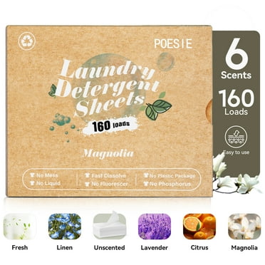 Poesie Laundry Detergent Sheets, Magnolia Scent, High Efficiency, 160 Count, 1 Pack